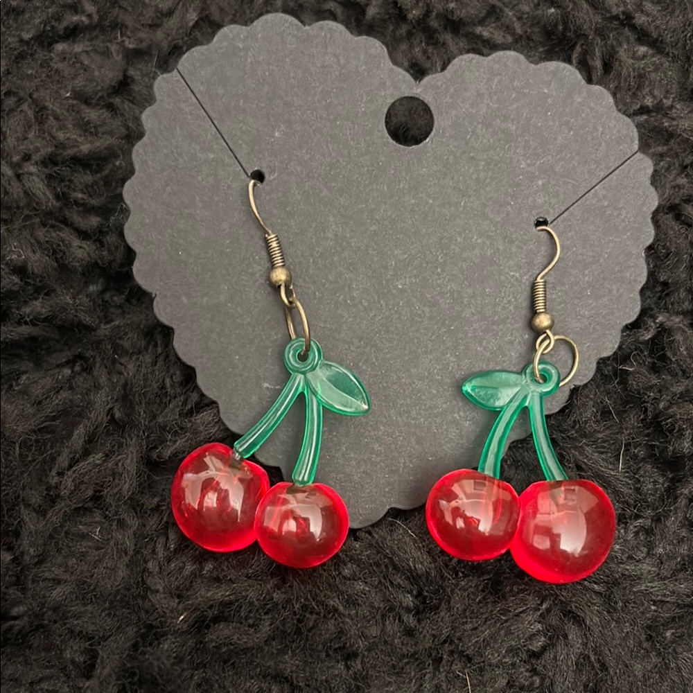Cherry Red and Green Earrings